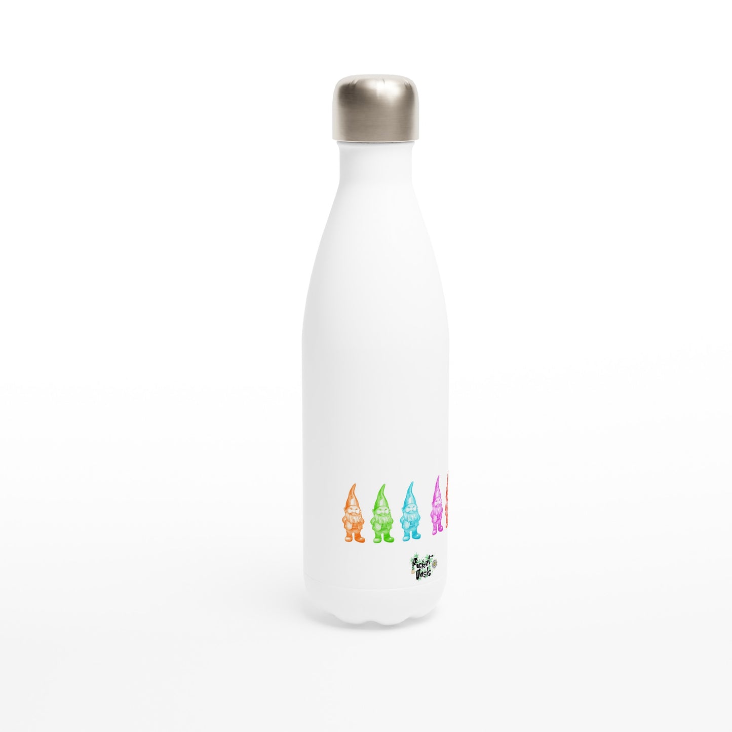 White 17oz Stainless Steel Water Bottle with Gnomes