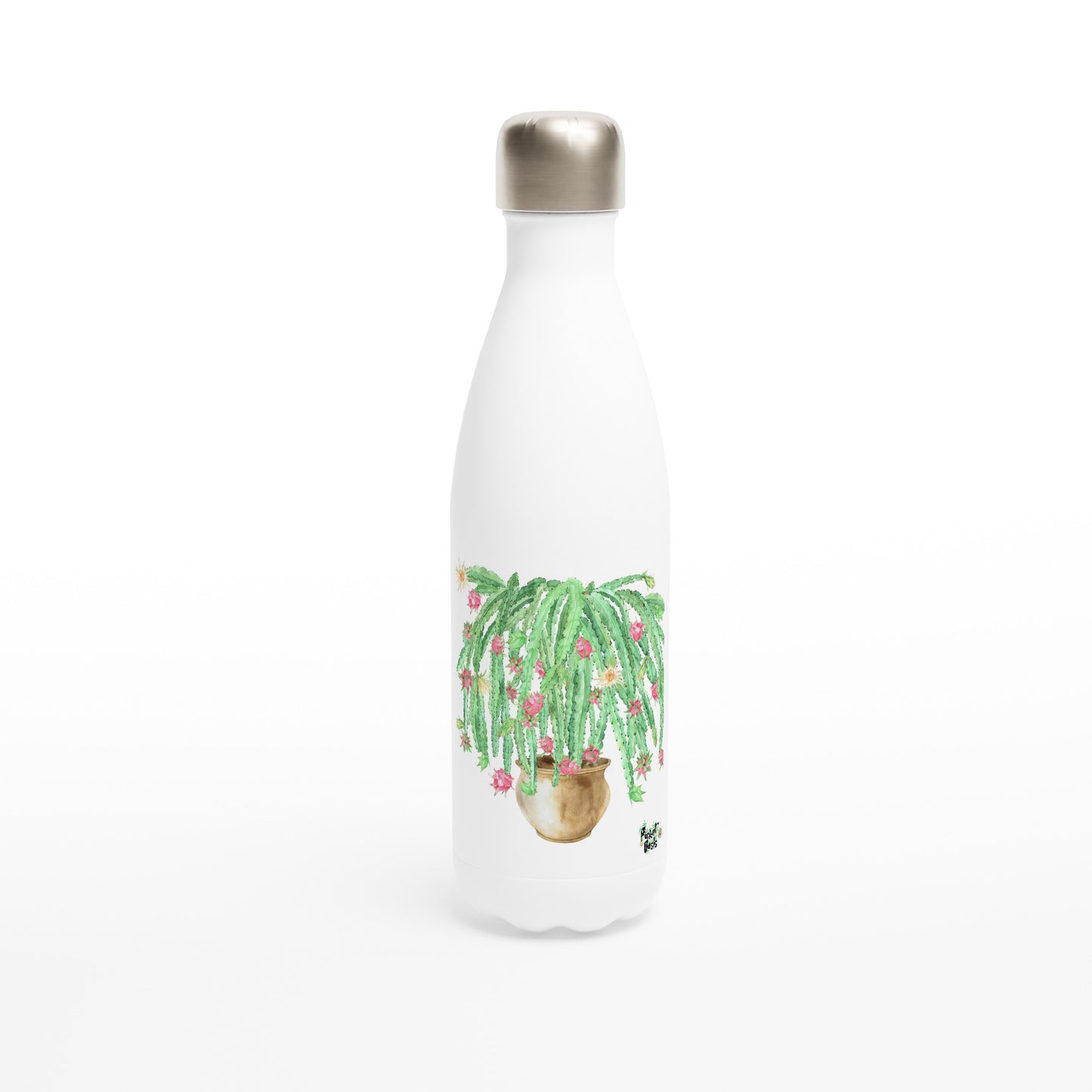 White 17oz Stainless Steel Water Bottle Dragonfruit