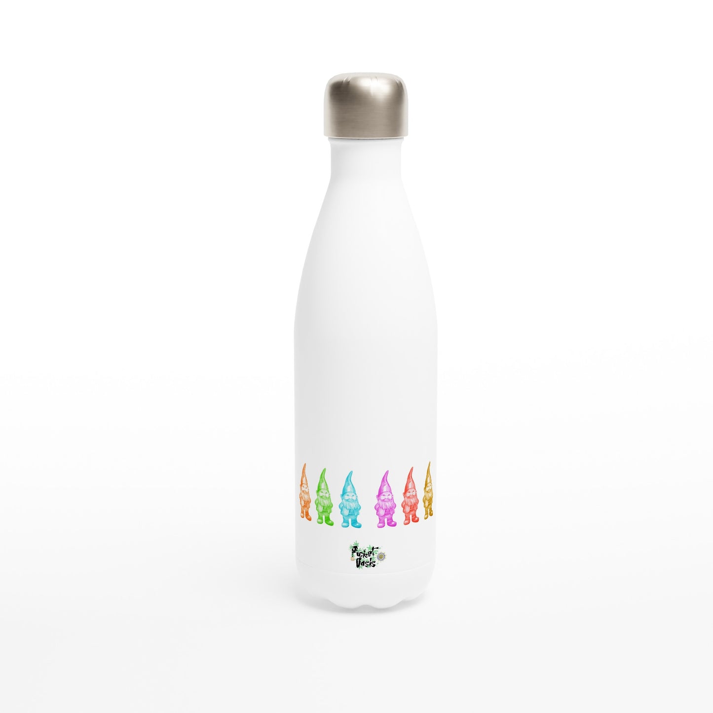 White 17oz Stainless Steel Water Bottle with Gnomes