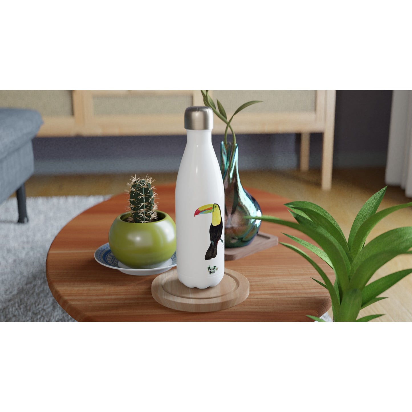 White 17oz Stainless Steel Water Bottle with Ducan