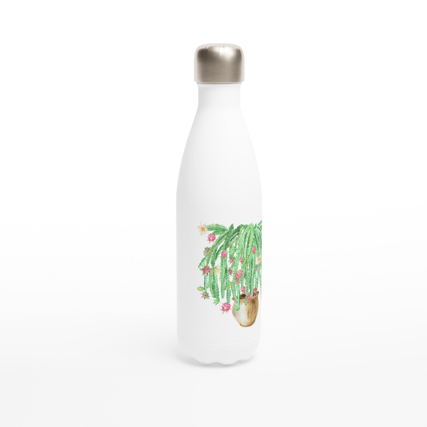 White 17oz Stainless Steel Water Bottle Dragonfruit